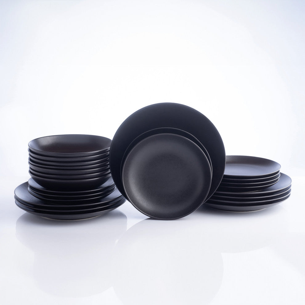 Porto by Stone Lain Semplice Stoneware Dinnerware Set, Black Matte, 24-Piece