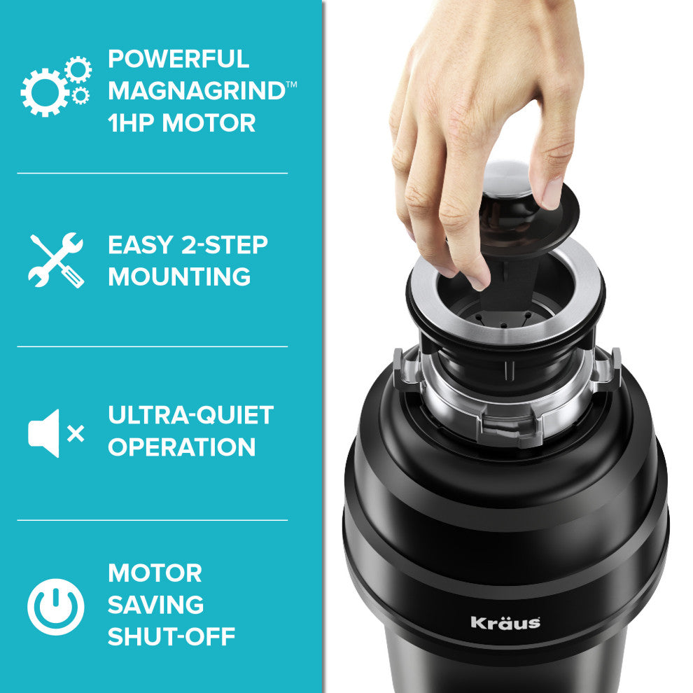 WasteMate Continuous Feed Garbage Disposal With 1 HP Motor for Kitchen Sink