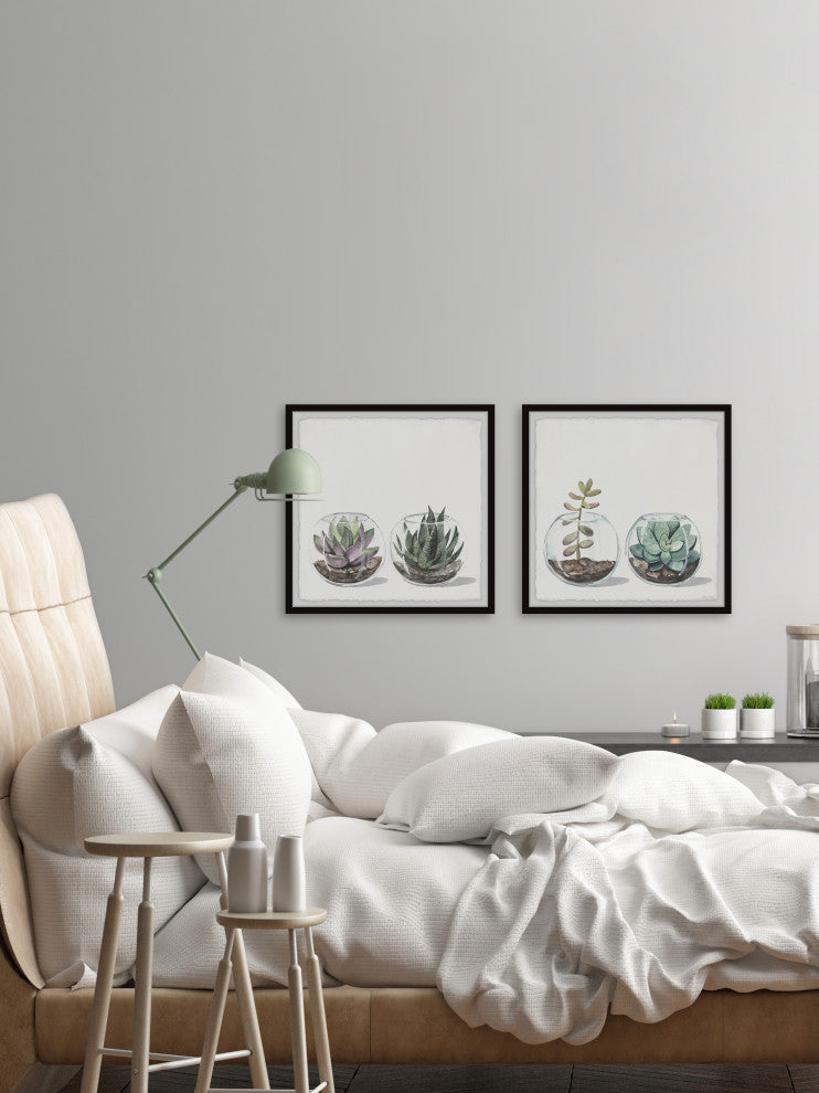 Round Glass Terrarium Diptych, 2-Piece Set, 32x32 Panels