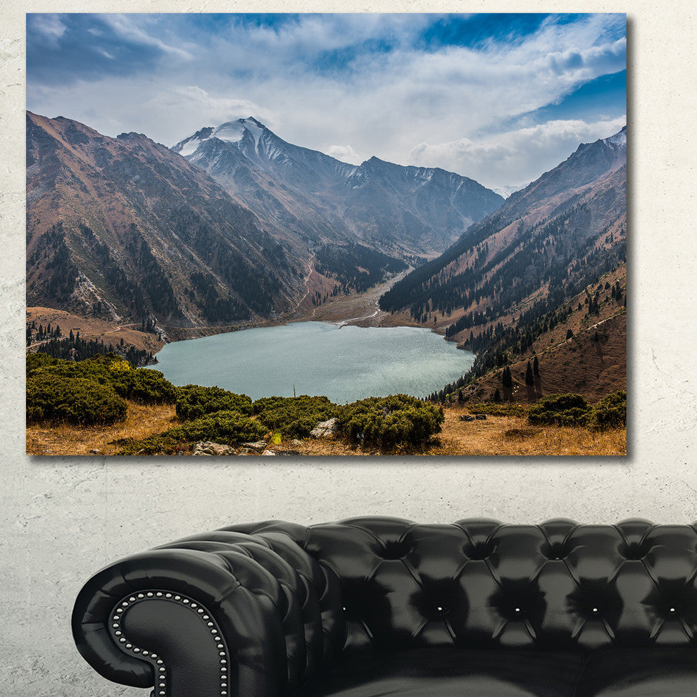 Mountain Lake under Blue Sky, Landscape Canvas Art Print, 40"x30"