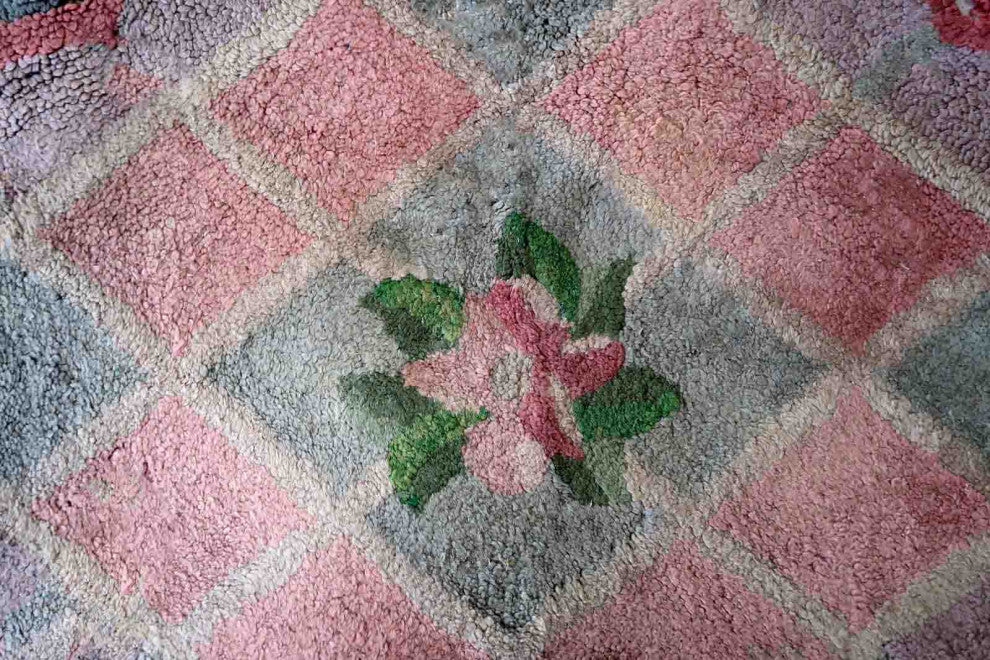 Handmade Vintage American Hooked Rug 2.9'x3.7', 90cmx115cm 1960s