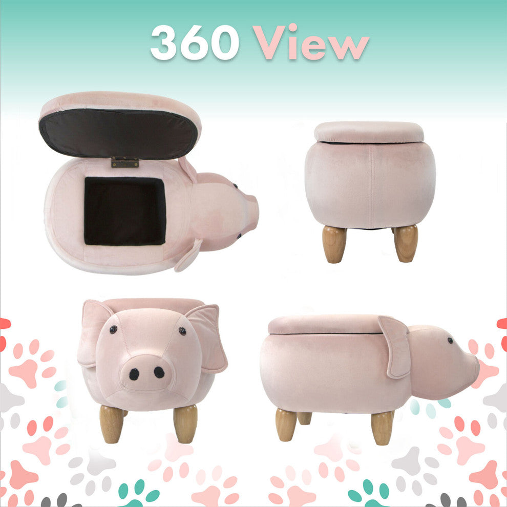 15" Seat Height Pig Animal Shape Storage Ottoman, Pink
