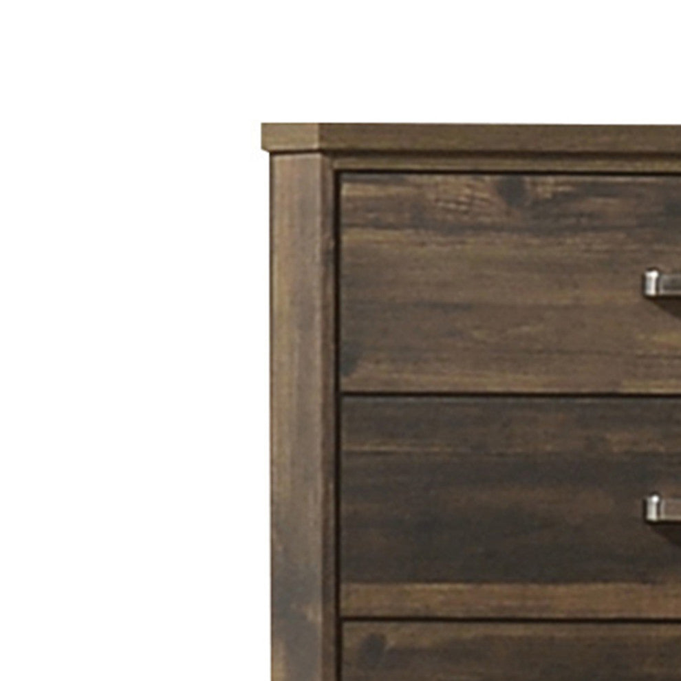 Benzara BM204560 5 Drawer Wooden Chest With Plinth Base, Brown