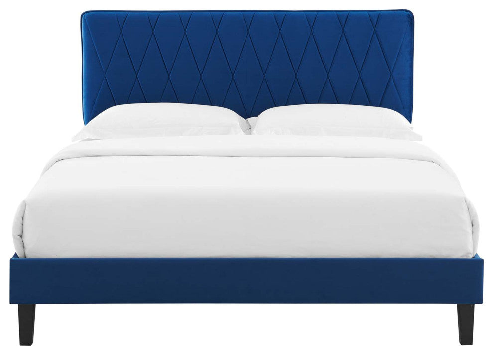 Phillipa Performance Velvet King Platform Bed, Navy