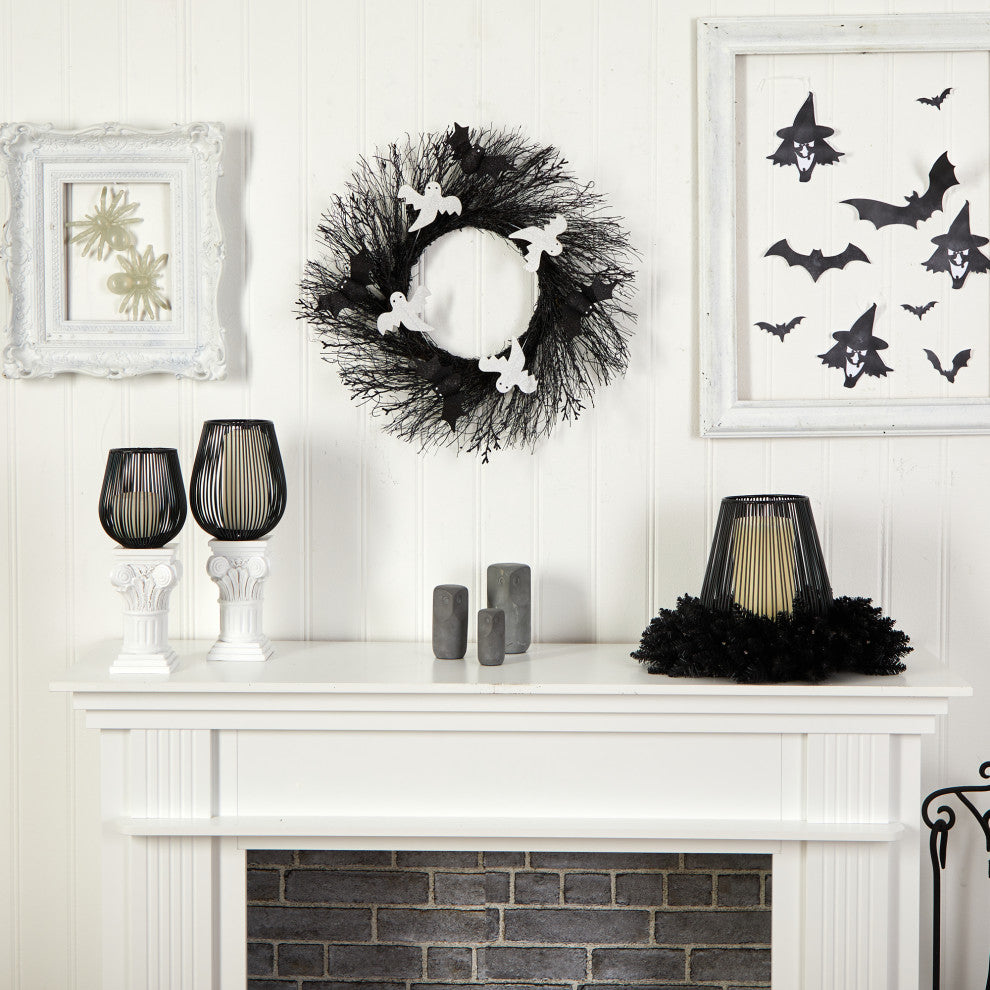 22" Halloween Ghost and Bats Twig Wreath