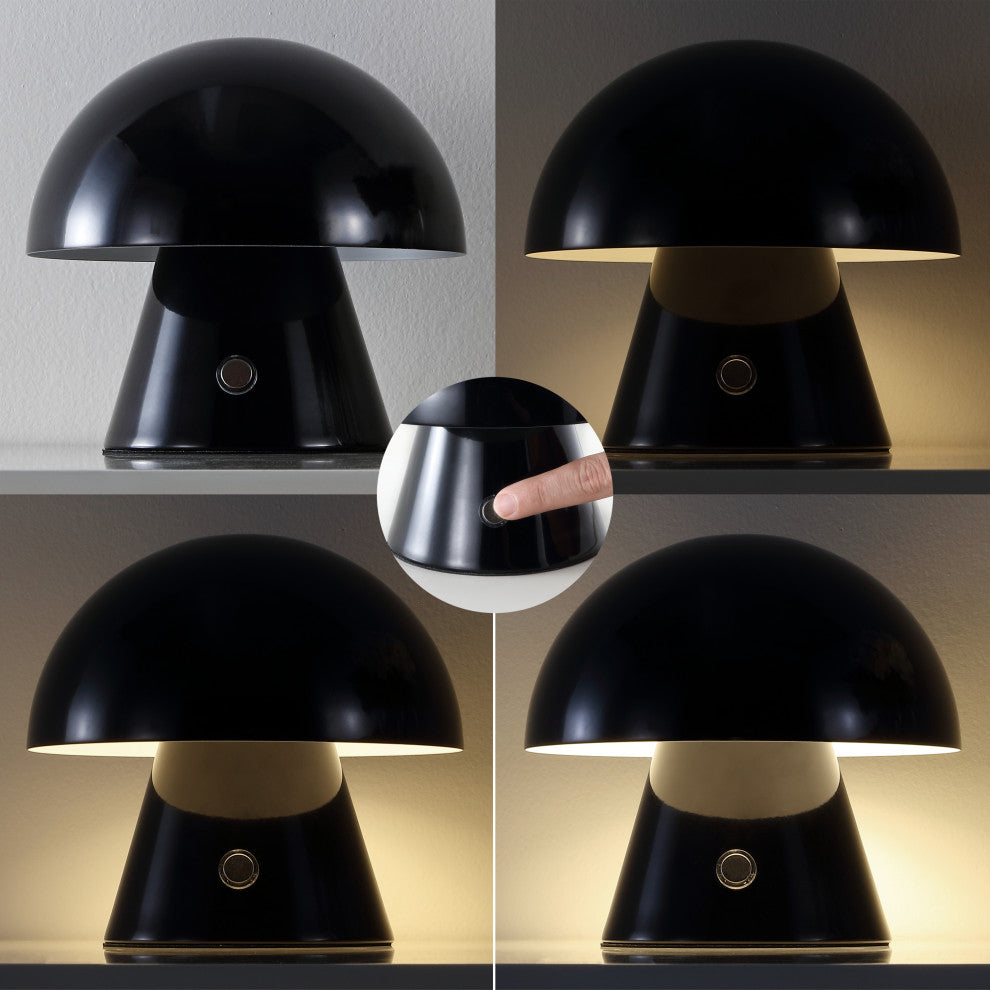 Porcini 7" Rechargeable/Cordless Iron Integrated LED Mushroom Table Lamp, Black