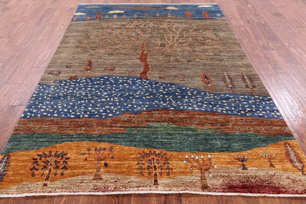 5' 9" X 8' 1" Persian Gabbeh Tribal Hand-Knotted Rug Q5288