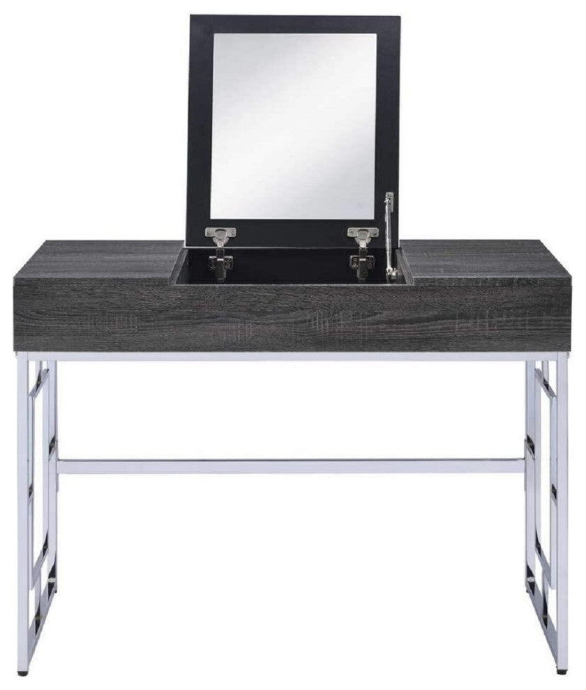 Vanity Desk, Black Oak and Chrome