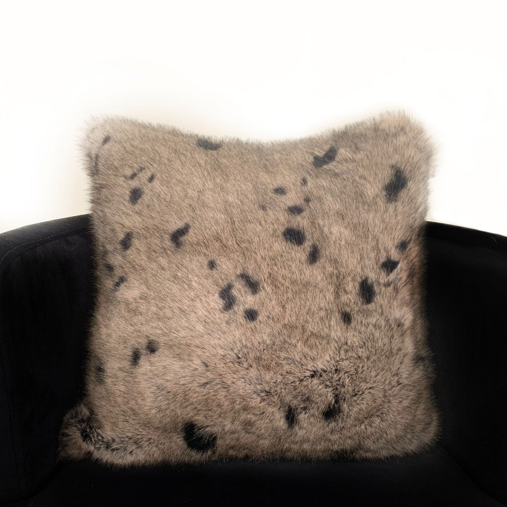 Plutus Gray Gunmetal Two Tone Animal Faux Fur Luxury Throw Pillow, 26"x26"