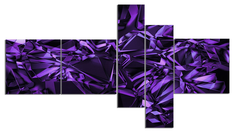 Purple Crystal Texture Design, Abstract Canvas Art Print, 60"x32", 5 panels