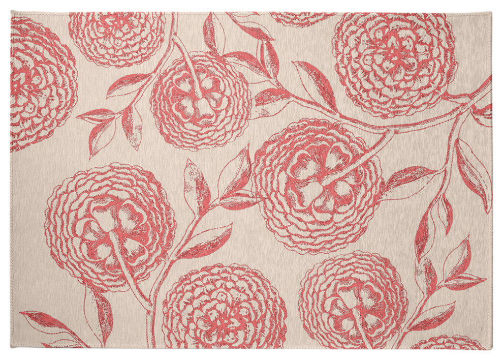 Antique Flowers Spring Chenille Rug, Blush Coral, 5'x7'