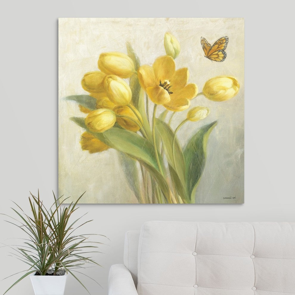 Yellow French Tulips Wrapped Canvas Art Print, 30"x30"x1.5"