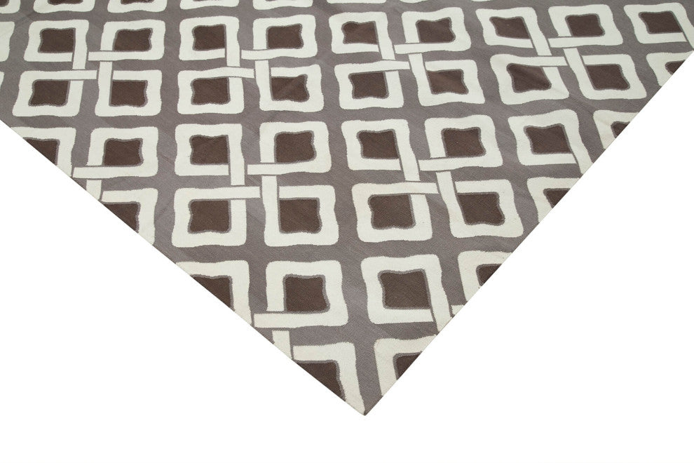Rug N Carpet - Handmade Wool 9' 0'' x 12' 0'' Geometric Dhurrie Kilim Rug