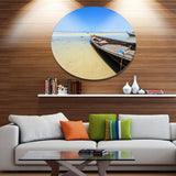 Traditional Thai Boat On Beach, Seashore Disc Metal Artwork, 36"