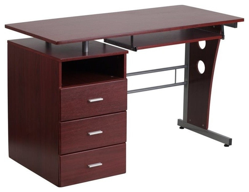 Mahogany Desk with Three Drawer Pedestal and Pull-Out Keyboard Tray