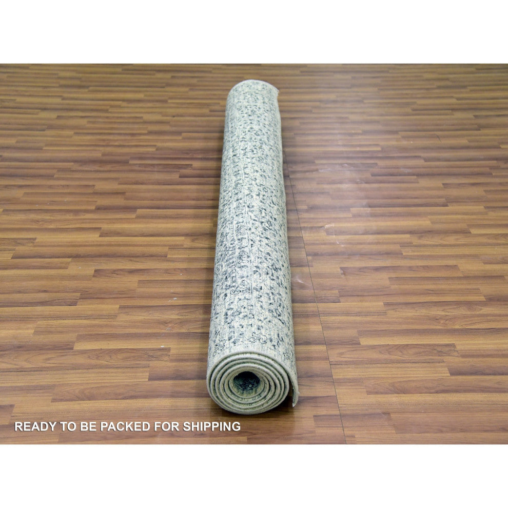 Ghost White Hand Knotted Mamluk Dynasty Design Undyed 100% Wool Rug 6'1"x9'3"