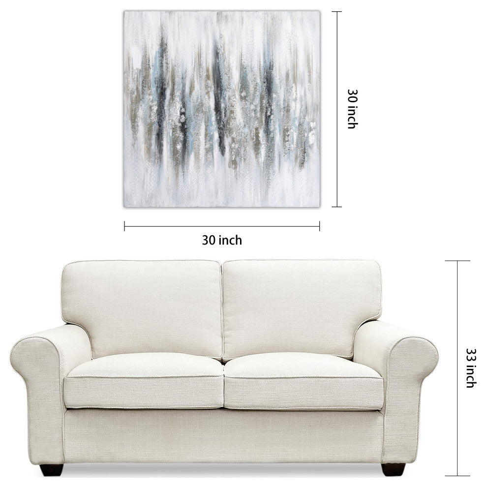 Silver Echoes Textured Hand Painted Canvas Wall Art with Silver Glitter and Leaf