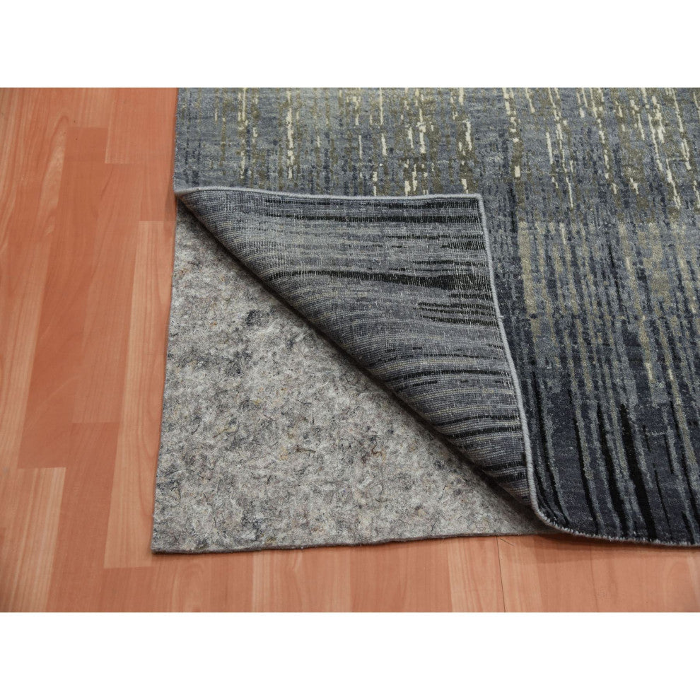 Blue/Gray Hand Knotted Modern Ombre Design Pure Wool Square Rug, 8'0"x8'4"