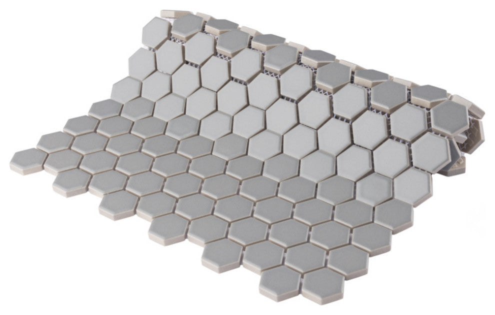 Metro Hex Matte Porcelain Mosaic Floor and Wall Tile, Matte Light Grey
