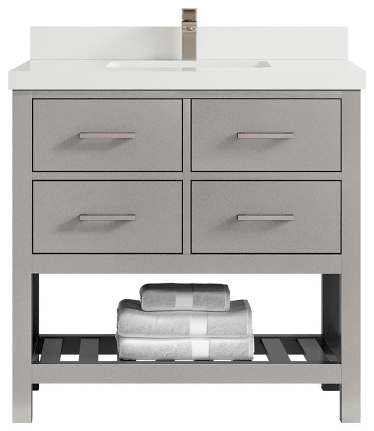 Willow Collections Parker Vanity, Gray, Pure White Quartz, 36"