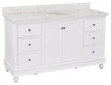 Bella 60" Single Bathroom Vanity, White, Engineered Marble