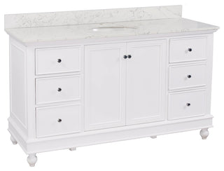 Bella 60" Single Bathroom Vanity, White, Engineered Marble