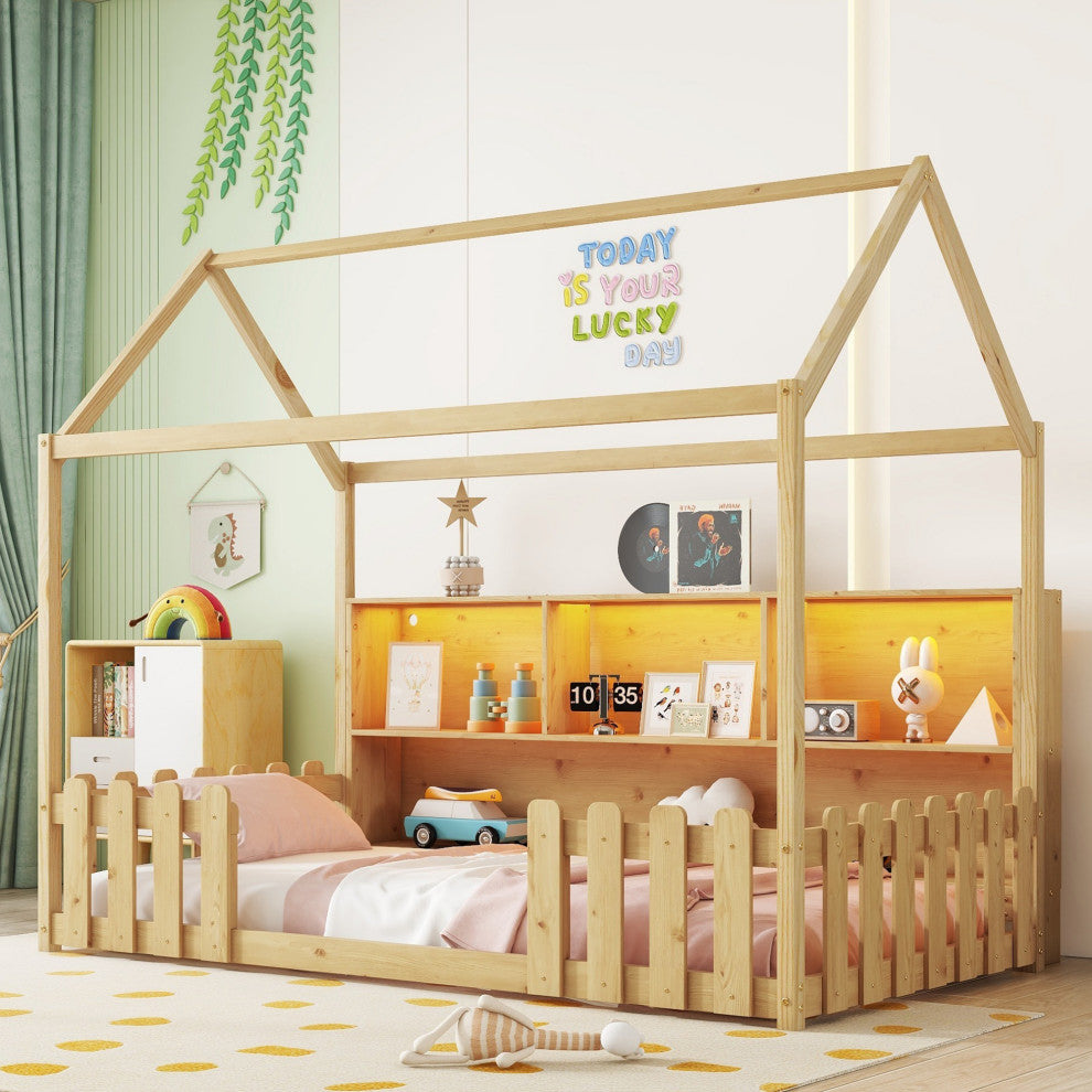 Gewnee Twin Size House Bed with LED Light