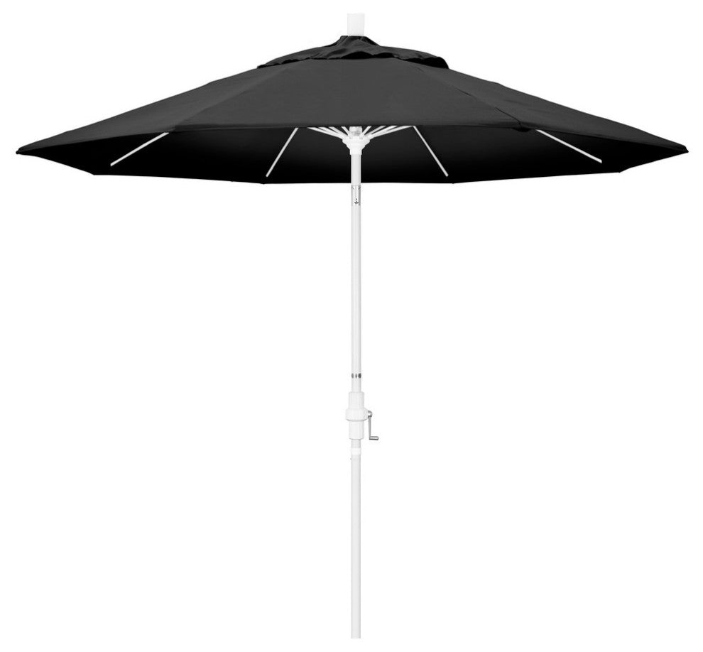 9' Matted White Collar Tilt Lift Fiberglass Rib Aluminum Umbrella, Olefin, Black