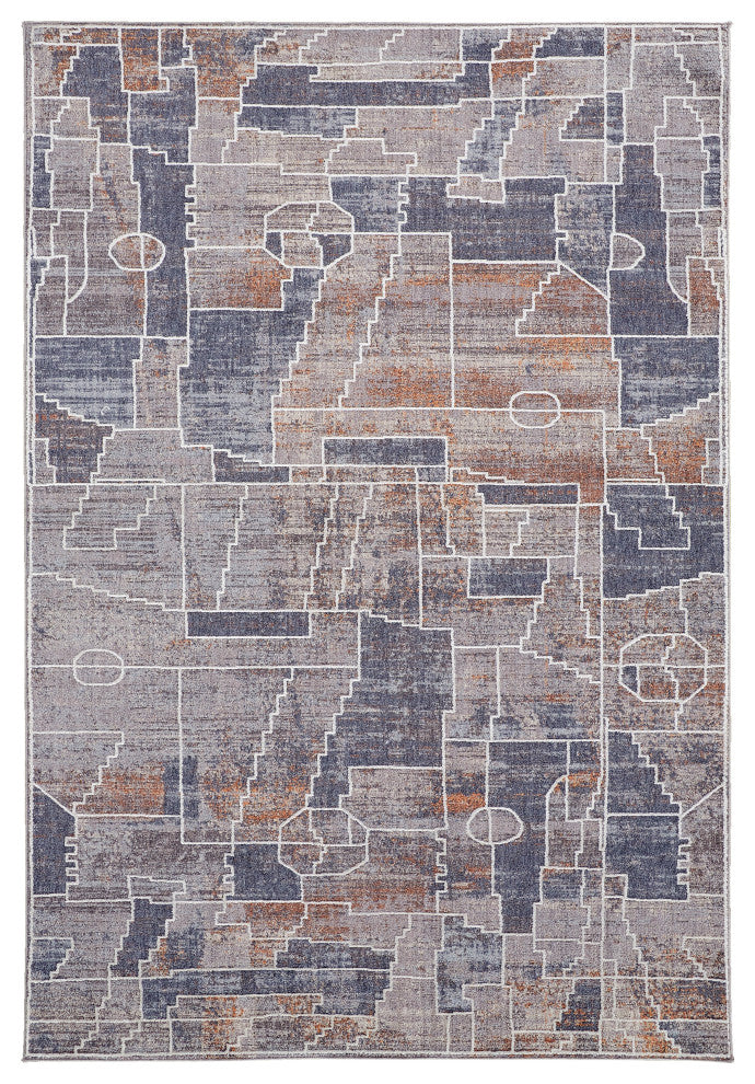Weave & Wander Edwardo Rug, Blue/Orange, 6'-7" X 9'-4" Rug