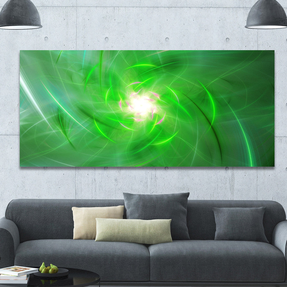 Light Green Fractal Whirlpool, Oversized Abstract Canvas Art Print, 60x28