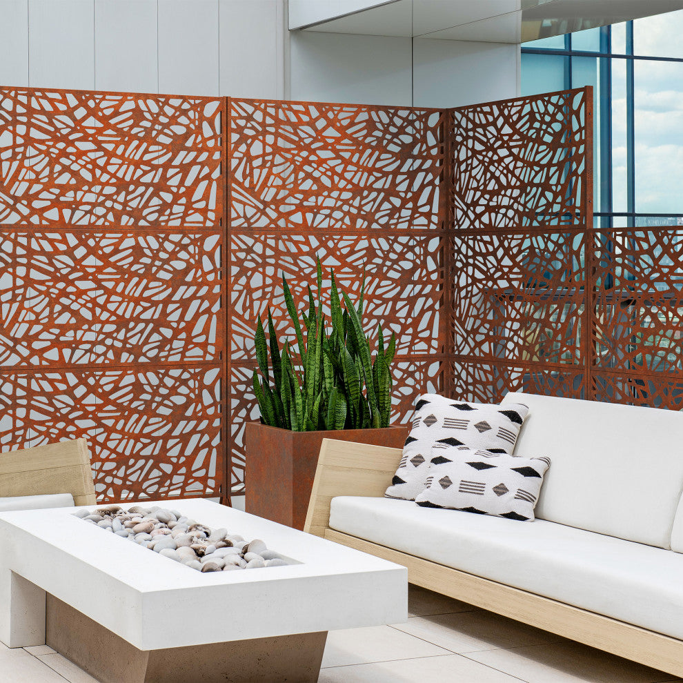 Alta Corten Steel Decorative Screen With Stand, Web