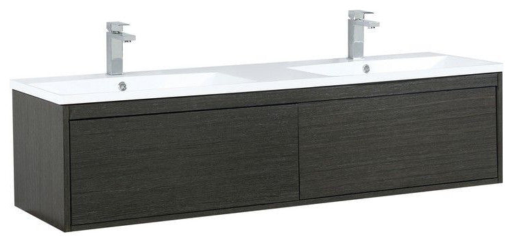 Sant Contemporary 60" Iron Charcoal Double Bathroom Vanity, Labaro Rose Gold Fau