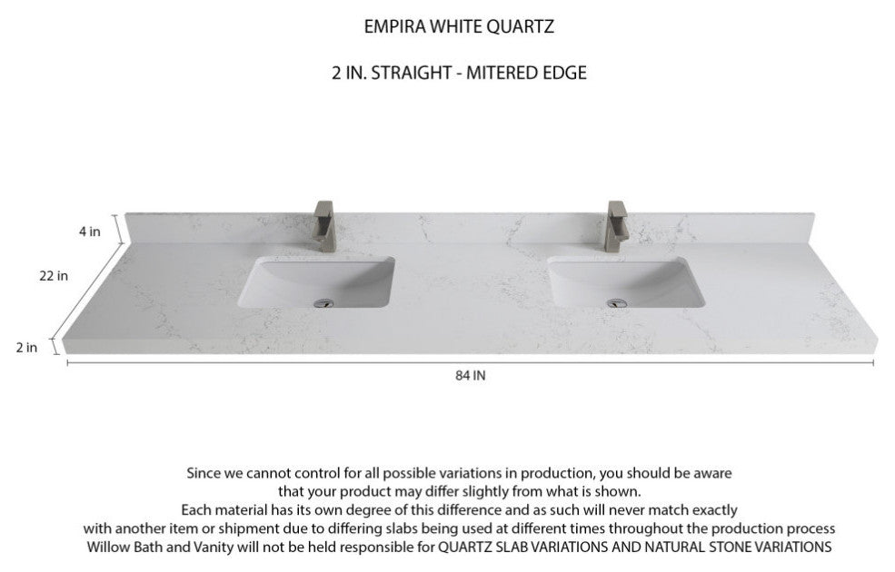 Malibu 84 Double Sink Bath Vanity in White  2" Empira Quartz