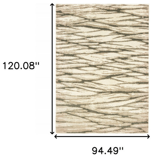 8' X 10' Ivory Sand And Ash Abstract Power Loom Stain Resistant Area Rug