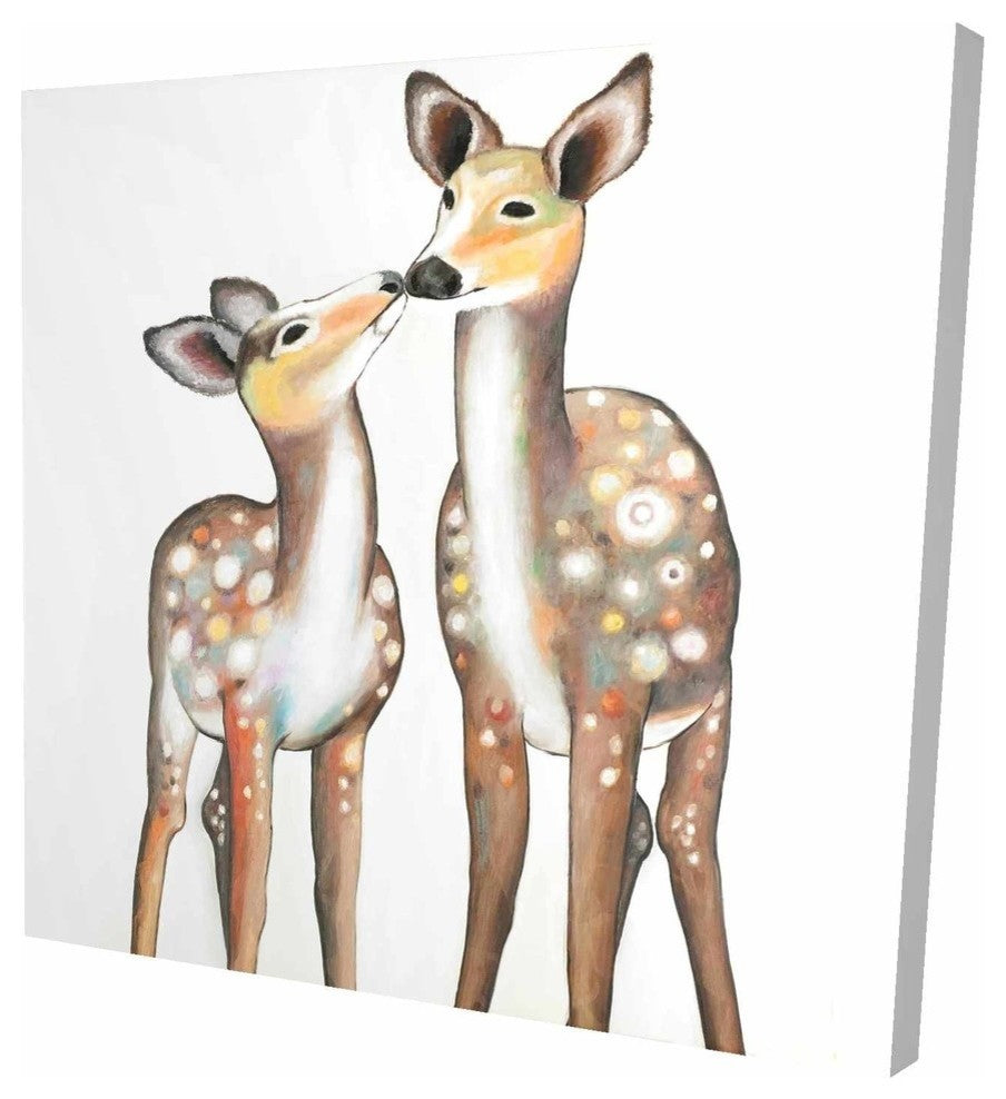 Deer With Its Fawn, Fine Art Gallery Wrapped Canvas, 24"x24"