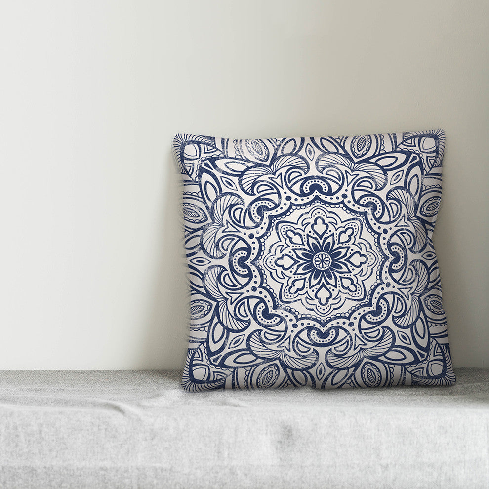 Navy Distressed Medallion 18x18 Throw Pillow
