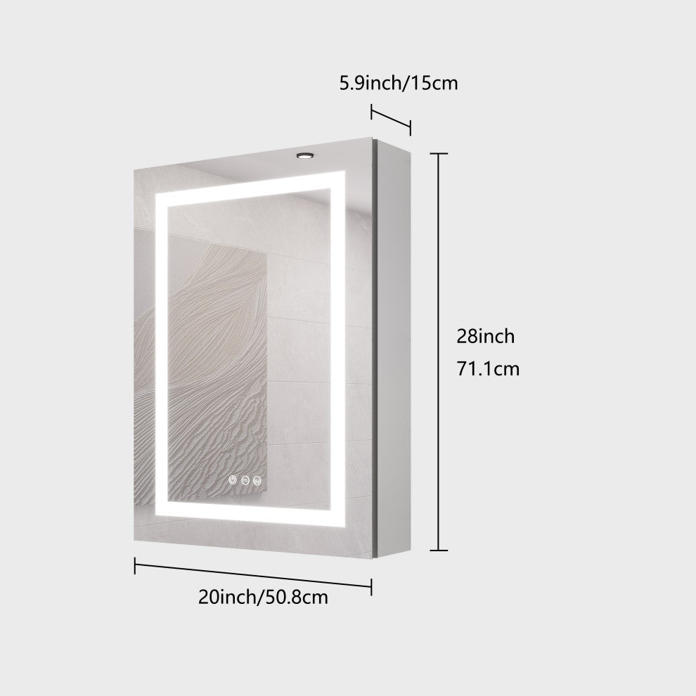 20" Surface Mount Aluminum Medicine Cabinet with Mirror and LED Lights