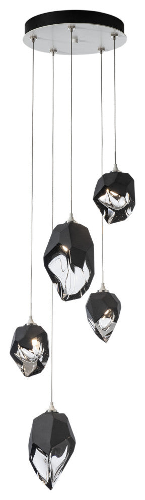 Chrysalis 5-Light Mixed Crystal Pendant White Finish- Long, Black Crystal