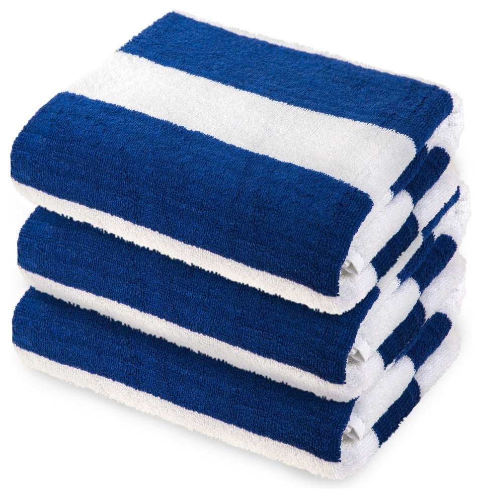 Premium Cabana Striped Terry Cotton Towel, Blue, 3 Piece, Cabana