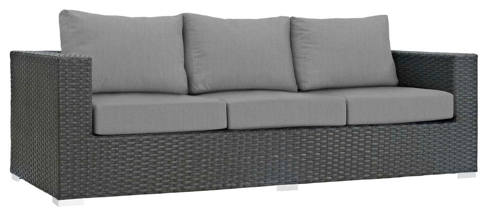 Modern Outdoor Lounge Sectional Sofa Set, Sunbrella Rattan Wicker, Gray