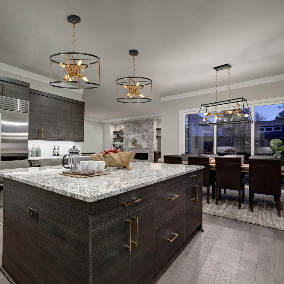 LNC 3-Light Black and Polished Gold Drum Modern/Contemporary Crystal Chandelier