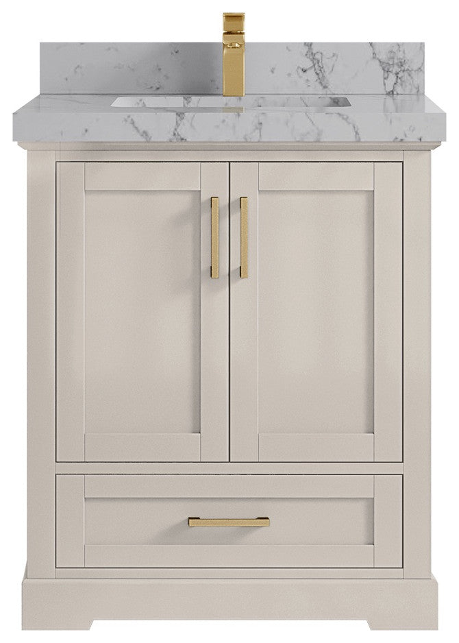Boston 30" Single Sink Bath Vanity in Fine Grain 2" Venatino Quartz