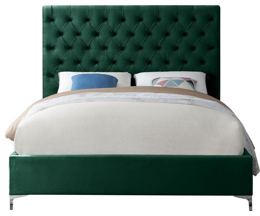 Cruz Velvet Upholstered Bed, Green, Full