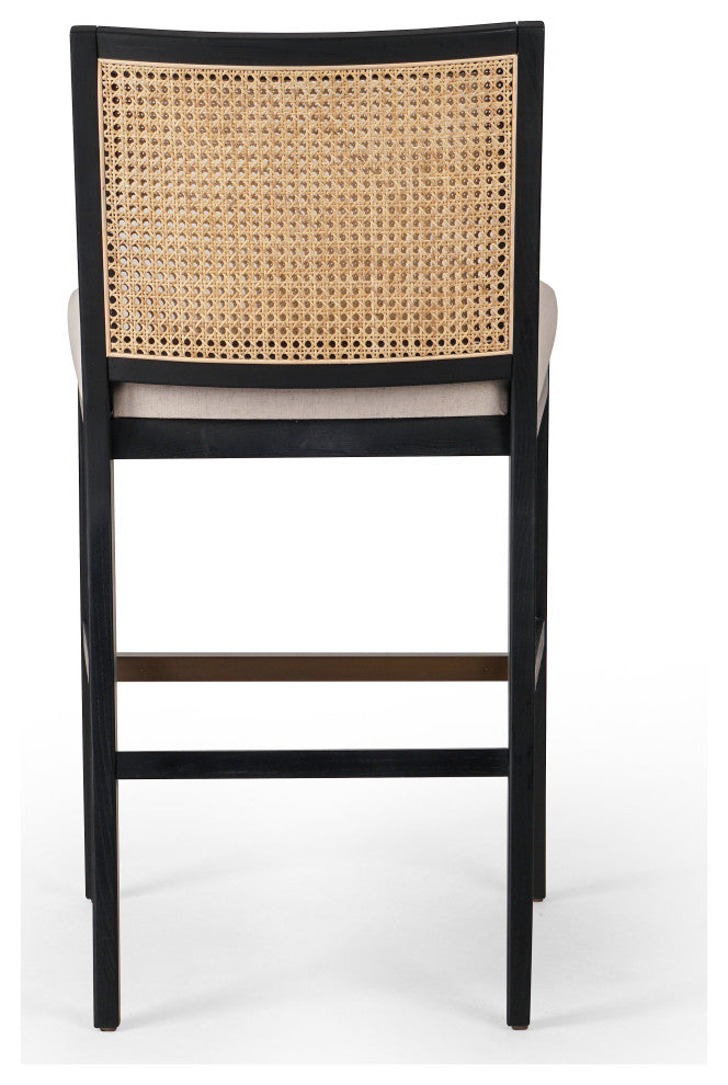 Antonia Armless Dining Stool Savile Flax, Brushed Ebony, Light Natural Cane, Bar