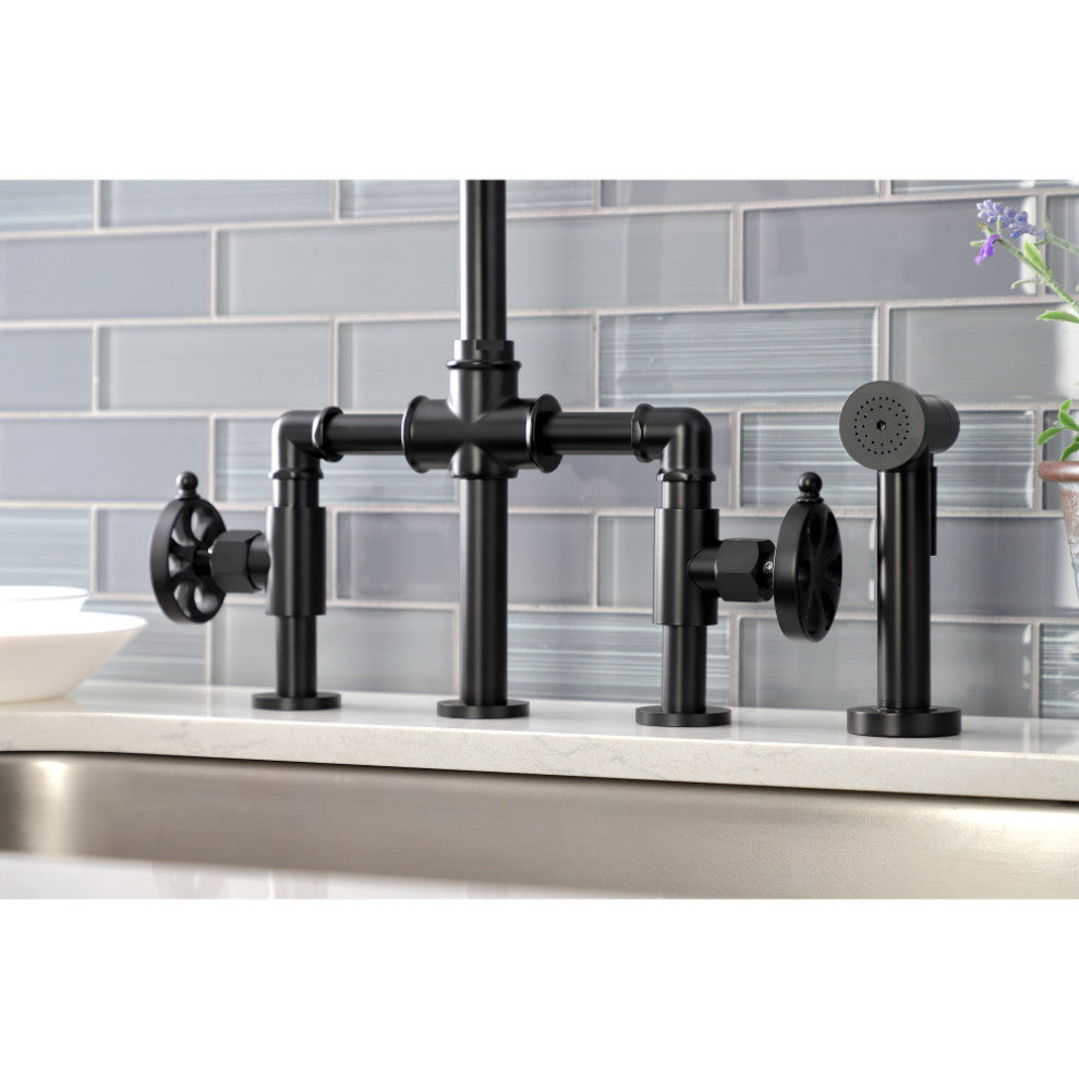 KS2330RX Belknap Bridge Kitchen Faucet With Brass Sprayer, Matte Black