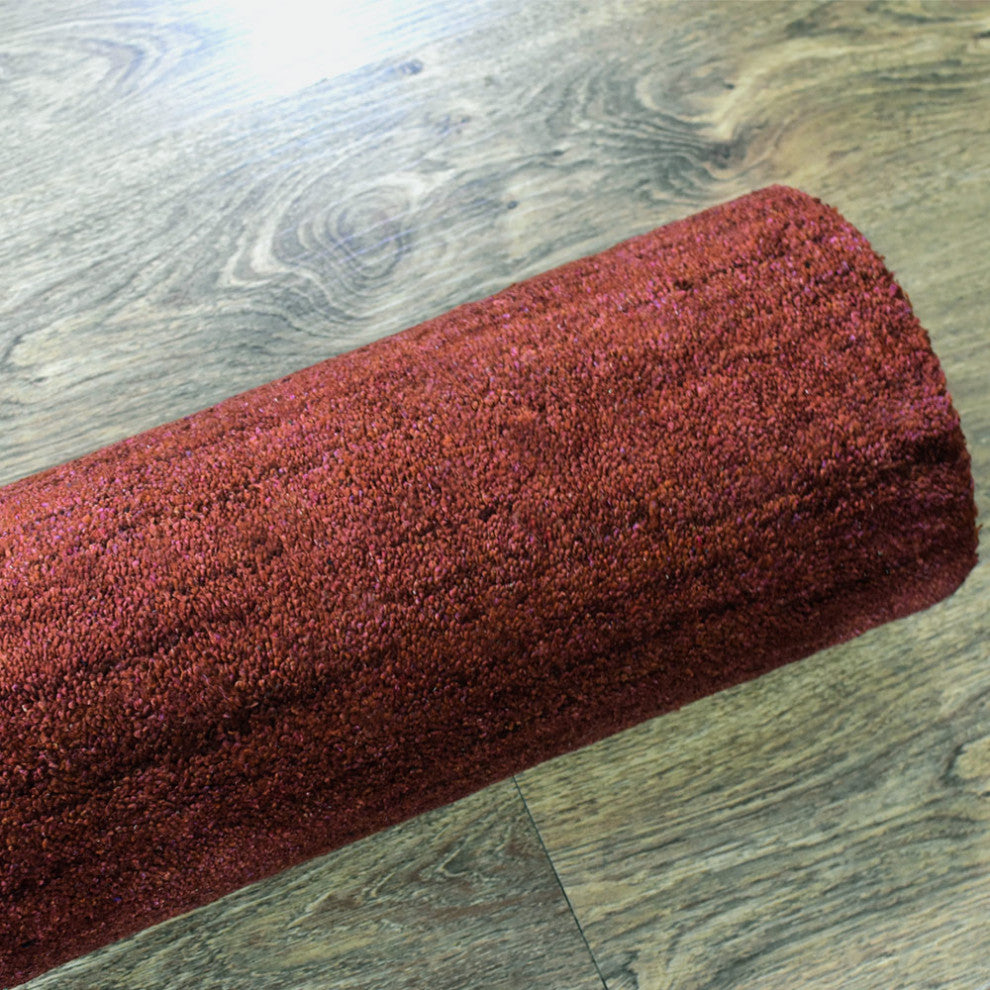Hand Knotted Loom Silk Mix Area Rug Solid Dark Orange