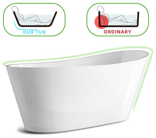 Acrylic Slipper Freestanding Flatbottom Soaking Bathtub, Gloss White, 59"29"