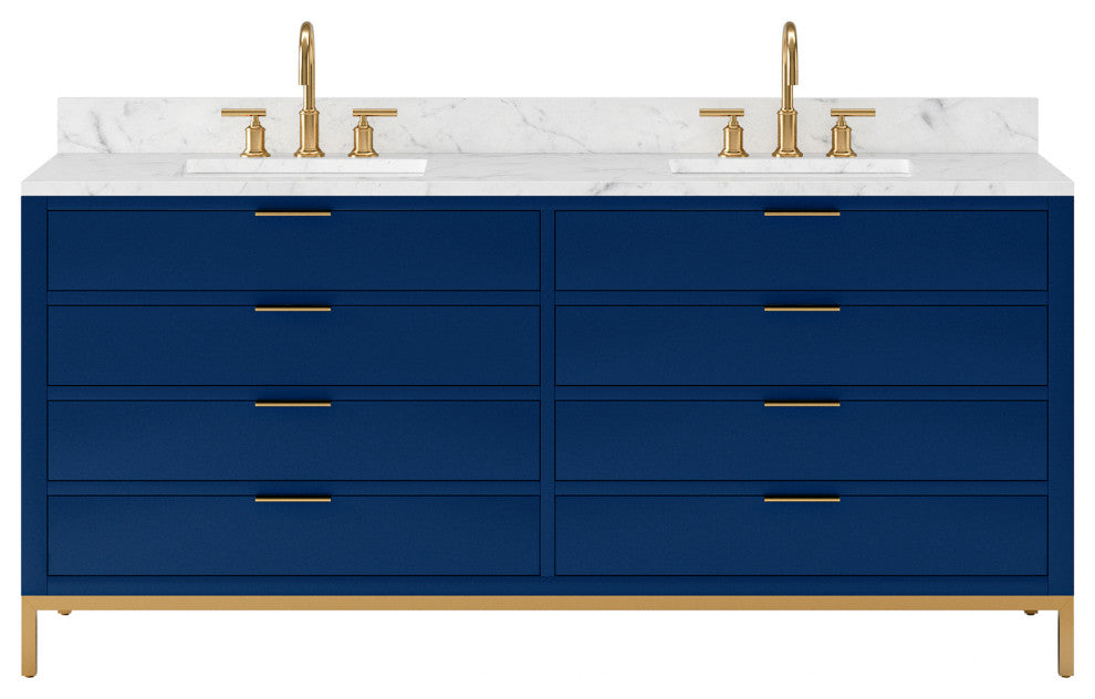 Bristol 72" Marble Countertop Vanity, Blue With Gooseneck Faucet
