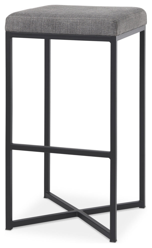 Frodo Gray Fabric Seat with Black Iron Frame Bar Stool