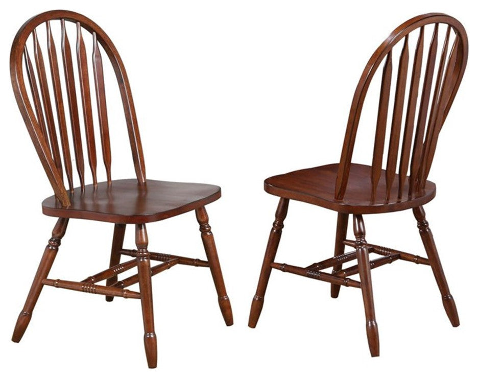 Andrews Arrowback Windsor Dining Side Chair Chestnut Brown Solid Wood Set of 2
